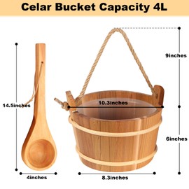 NetLea Sauna Bucket and Ladle Set,Sauna Bucket and 14.5″Sauna Ladle,Sauna Accessories Handmade from Premium Cedar Wood (Cedar-4L)