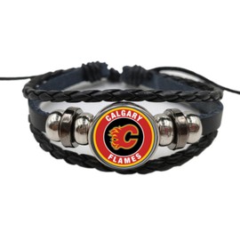 Flames Alloy Charm Nylon Rope Bracelets, Hockey Team Logo Adjustable Rope Bracelets for Boy Girl Teens Adults