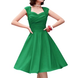 MUXXN Women's 1950s Vintage Retro Capshoulder Party Swing Dress (L, Green)