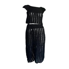 Handmade Crochet Dress Set - Premium Wool Two-Piece Outfit - Boho Chic Style - Crop Top and Skirt - OneSize