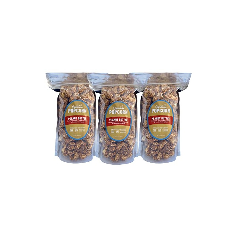 Signature Popcorn, 3-Pack Large Resealable Bags, Peanut Butter, Gourmet Popcorn