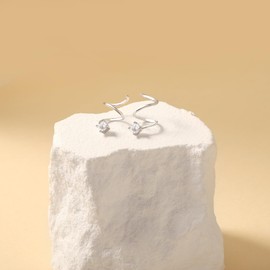 Salloog Moissanite Twist Wrap Spiral Hoop Earrings - Sterling Silver, 0.2CT 3.0mm Moissanite, Double Hoop Cuff Design, Perfect for Everyday Wear and Special Occasions