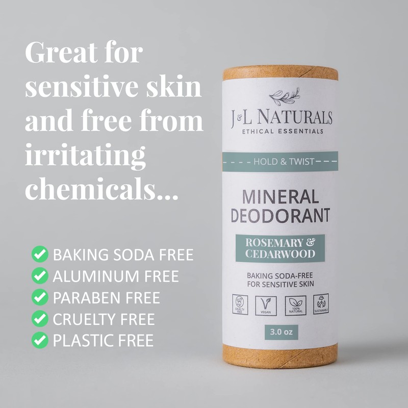 J&L Naturals Mineral Deodorant | Baking Soda-Free, 100% Natural, Sustainable