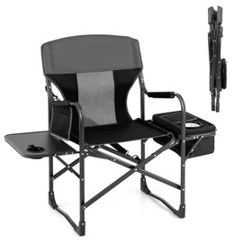 KOTEK Camping Directors Chair, Outdoor Folding Chair with Side Table, Cooler Bag & Storage Pocket, Supports 400 LBS, Portable Camp Chairs for Fishing, Picnic, Concert, Beach, Lawn, Patio (1, Black)