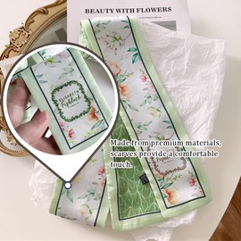 OULIGET Printed Small Scarf,Head Scarf for Hair,Multi Purpose Hair Band Long Scarf Hair Band Floral Hair Tie,4 Pieces (Green)