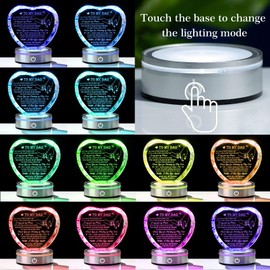 Enjinkail Dad Birthday Gifts from Daughter Crystal Heart Plaque Keepsake Christmas Valentines Day Gifts for Dad, Best Dad Ever Gifts for Fathers Day with Colorful Light Base