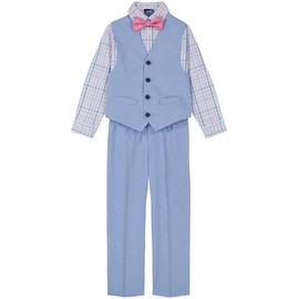 IZOD Boys' 4-Piece Formal Dress Up Suit Set, Vest, Pants, Collared Shirt, and Tie, Medium Blue