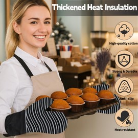 Oven Mitts & Pot Holders Set 6pcs - Premium Non-Slip Silicone Surface, 500°F Heat Resistant Kitchen Mitts for Cooking & Baking, Includes Extra Long Oven Mitts + Mini Pinch Mitts & Potholder (Black)