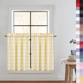 CAROMIO Buffalo Check Kitchen Curtains 36 Inches, Buffalo Plaid Gingham Short Tier Curtains for Windows Bathroom Window Curtain Cafe Curtains, Yellow