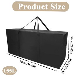 ROEOWENE 155L Moving Bags XXL Large Storage Bag for Duvets Storage Bags Garden Cushions Storage Bag Large Moving Bags Moving Bags Large Travel Bag Cushion Bag, 90 x 53 x 33 cm