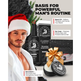 Bossman Starter Beard Kit for Men – Beard Oil (2 oz), Beard Balm & Bar Soap – Natural & Organic Grooming Kit – Made in the USA Men Gift Set (Vetiver X Scent)