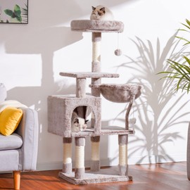 Heybly Cat Tree with Toy, Cat Tower condo for Indoor Cats, Cat House with Padded Plush Perch, Cozy Hammock and Sisal Scratching Posts, Muchroom HCT004MU