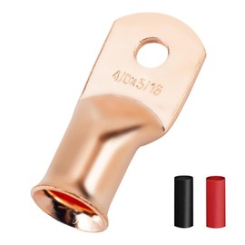 16Pcs 4/0 AWG 5/16" Stud Heavy Duty Copper Wire Lugs with 16Pcs Heat Shrink Tubing 4/0 Gauge Copper Ring Terminals Battery Cable Ends Bare Copper Eyelets Tubular Ring Terminal for Car Boat Marine