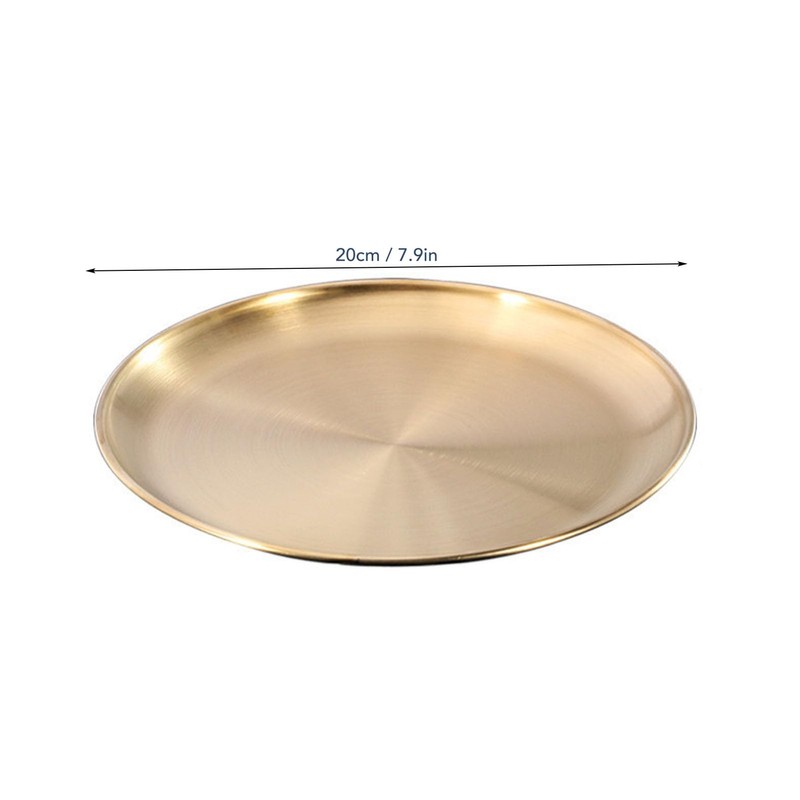 Xebslyti Round Stainless Steel Tray Dinner Dishes Plate Gold Decorative