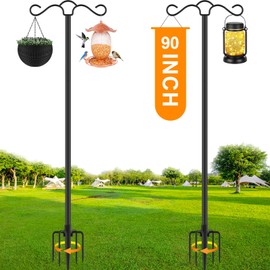 Double Shepherds Hook for Outdoor with 5 Prong Base 90 Inch Heavy Duty Two Sided Bird Feeder Pole for Hanging Lantern,Hummingbird Feeder,Lightweight Plant,Shepherds Hook for Bird Feeders