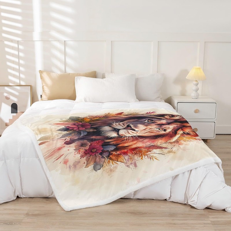 Feelyou Lion Fleece Throw Blanket Throw 50"x60" Animal Plush Blanket