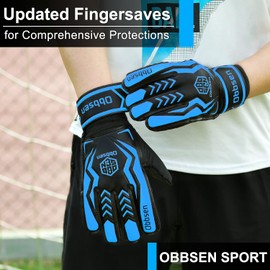 Obbsen Goalkeeper Gloves with Fingersave Football Gloves Goalkeeper with Extra Strong Grip Size 5-7 for Children Teenagers Size 8-10 for Men Women