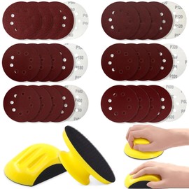 TTYSHIP® Pack of 2 Velcro Sanding Blocks, 125 mm Hand Sanding Block with 30 Sheets of Sandpaper 125 mm, Grit 60/120/180/320/400/600, Suitable for DIY, Restoration of Wooden Furniture