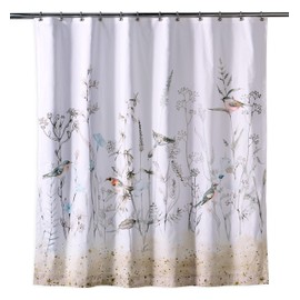 Maison d' Hermine Shower Curtain 100% Cotton One Panel 70"x72" Washable Fabric Shower Curtains for Bathroom, Easy Hanging with 12 Button Holes - Home, Farmhouse, Hotel, Spa (Meadow Florals)