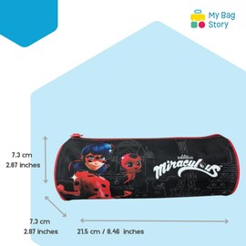 mybagstory Miraculous Girls Pencil Case - Black - Kids - School - Nursery - Primary School - Pencil Case for Girls - Gift Idea - 21.5cm Miraculous Pencil Case 21.5cm Black, Miraculous Pencil Case 21.5