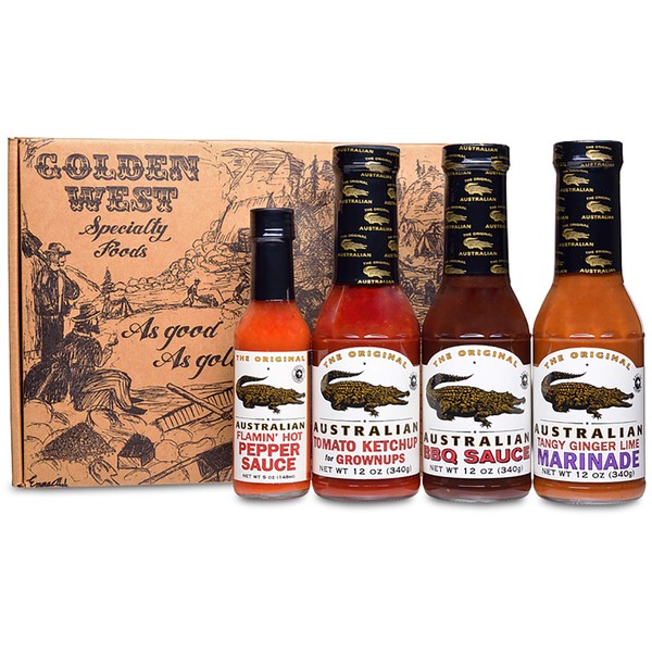 A Taste of Australia Gourmet Gift Set - All Natural Gourmet Sauces in a Handsome Golden West Gift Box