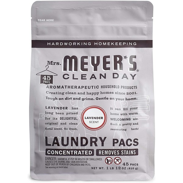 Mrs. Meyer's Clean Day Laundry Detergent Pods, Biodegradable Formula, Ready to Use Laundry Pacs, Lavender Scent, 45 Count