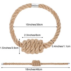 Wanmu 2 Pcs Mini Magnetic Curtain Tiebacks, Boho Jute Curtain Holders with Exquisite Knot, Modern Simple Decorative Drapery Holdbacks for Thin or Thick Home & Office Window Drapery(Beige)