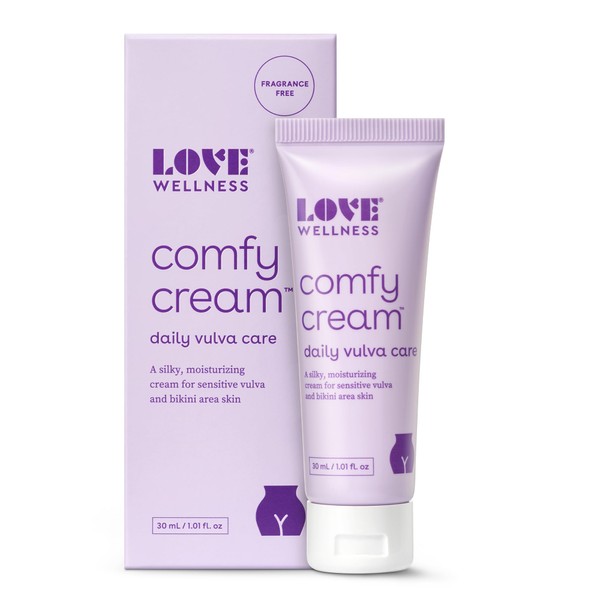 Love Wellness Vulva Moisturizer Comfy Cream | Daily Care for Dryness & Sensitive Vulva | Non-Irritating & Fragrance-Free | Intimate Feminine Hygiene Products for Women | 1.01 oz.