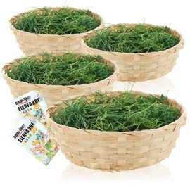 com-four® 4 x Easter Baskets with Decorative Grass and Egg Colours, Easter Baskets with Green Grass, Raffia Basket with Easter Grass (Set Natural Brown 2)