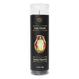 Vrinda® Holy Death Santa Muerte 7-Day Glass Prayer Candle, Infused with Essential Oils, Voodoo, Hoodoo, Intention Candle, Magick, Wiccan, Pagan, Manifestation Jar Candle, 300g, Black