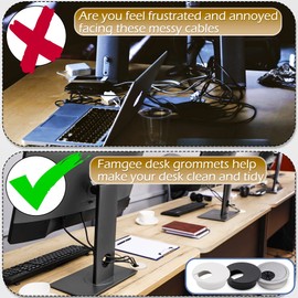 Famgee 12 Pack 2 Inch Black Desk Grommet Kit Wire Cable Hole Cover Organizer Plastic Cover for Office Cord Management (Black)
