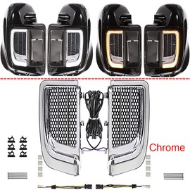 LED Light Running Turn Signal Lower Fairing Grills Switchback Flare Fit for Harley Touring Road Glide Street Glide Electra Glide 2014-2023 (Chrome)