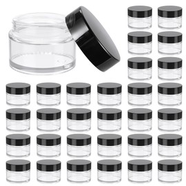 1oz Glass Jar with Lid, Hoa Kinh 30Pack Clear Round Containers Cosmetic Jars with Inner Liners and Black Lids Travel Jars for Storing Lip and Body Scrub, Lotion, Body Butter, Bath Salts, Liquid