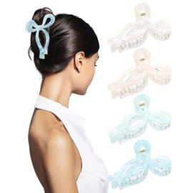4 PCS Acrylic Bow Hair Clips for Women Bow Cute Claw Clip 4.3" Large Hair Claw Clips for Thick and Thin Hair Bows Jaw Clip