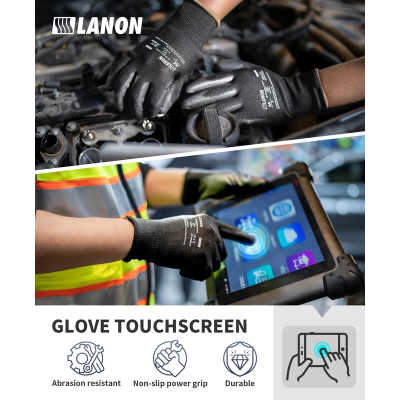 LANON 12 Pairs PU Professional Work Gloves, Multi-Purpose Work Gloves