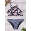 Charmo Ladies High Neck Bikini Sets Floral Stripe Beachwear Bathing