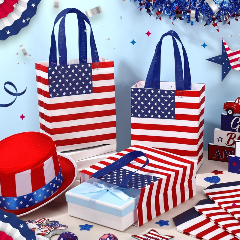 Supervitae 24 Pack American Flag Gift Bags 4th of July