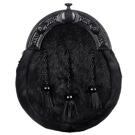 The Scotland Kilt Company Celtic Knot Scottish Kilt Tassel Sporran with Black Chrome Cantle and Chain Strap - Sturdy Machine Washable Waist Bag