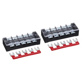 sourcing map 2 Pcs Dual Row Terminal Block, 600V 45A 5 Positions Screw Terminal Block with 2PCS Pre-Insulated Barrier Strips for Power System, Home Appliances