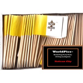 Mini Country Toothpick Flags, 100 Small International Mini Flag Cupcake Toothpicks or Cocktail Sticks & Picks (Vatican City, 1 Box of 100-100 Total Toothpicks)