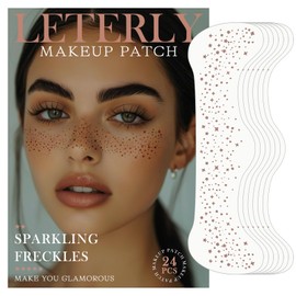 Leterly 24 Pcs Glitter Freckles Face Tattoo,Brown Face Glitter Makeup Patches Cute Sparkle Freckles Patches Waterproof Makeup Speckles for Face Accessories for Women Girls