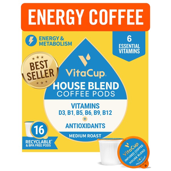 VitaCup - Tazas de café con vitaminas esenciales B12, B9, B6, B5, B1, D3 en una sola serie Keurig compatibles con cápsulas K