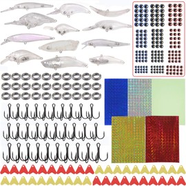 Fishing Lure Making Kit, Fishing Lures Set Unpainted Fishing Lures Making Kit with Blank Crankbait Minnow Sinking Lures, Hooks, Split Rings, Laser Stickers, DIY Lures Making Tools(300pcs Lures Kit)