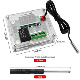 VooGenzek 2 Pieces W1209 Digital Temperature Controller with Case, 12V DC Micro Digital Thermostat -50-110°C Electronic Temperature Temp Control Module Switch with Waterproof NTC Probe (Red & Blue)