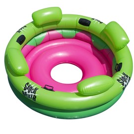 SWIMLINE Inflatable Island Pool Lounger – Multi-Person Conversation Float with Backrest & Armrests, Large 75", Shock-Rocker Style, Green & Pink