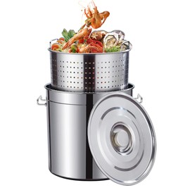 80-Quart Stainless Steel Seafood Boil Pot with Lid,Crab, Lobster, Shrimp Boil Stock with Strainer, Turkey Fryer Pot, Stock Pot Boiler Deep,Fried Cooker for Commercial Outdoors
