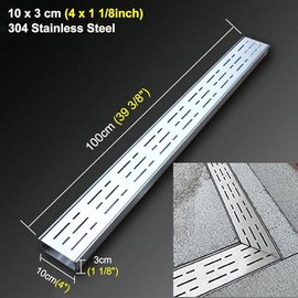 Channel Drainage Trench Drain System, Heavy Duty Stainless Steel Channel Drain Kit, Floor Trough Guttering for Patio Deck Bathroom, Easy to Install(10x3cm(4x1 1/8"))