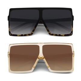 CHAUOO Ultralight Square Oversized Sunglasses Classic Fashion Style 100% UV Protection for Women Men (2pcs-Leopard-Orange)