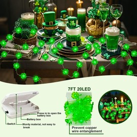 Aogist St. Patrick 's Day Clover String Lights, 16 ft 50 LED Green Shamrock Fairy Light for Saint Patrick’s Day Decor, Lucky Irish Decals Party Ornaments, Irish Party Supplies