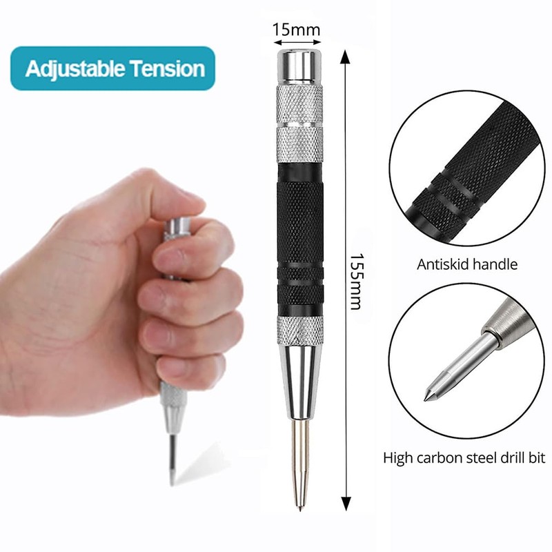 Gasea 155mm Automatic Center Punch Heavy Duty Adjustable Tension One-Handed